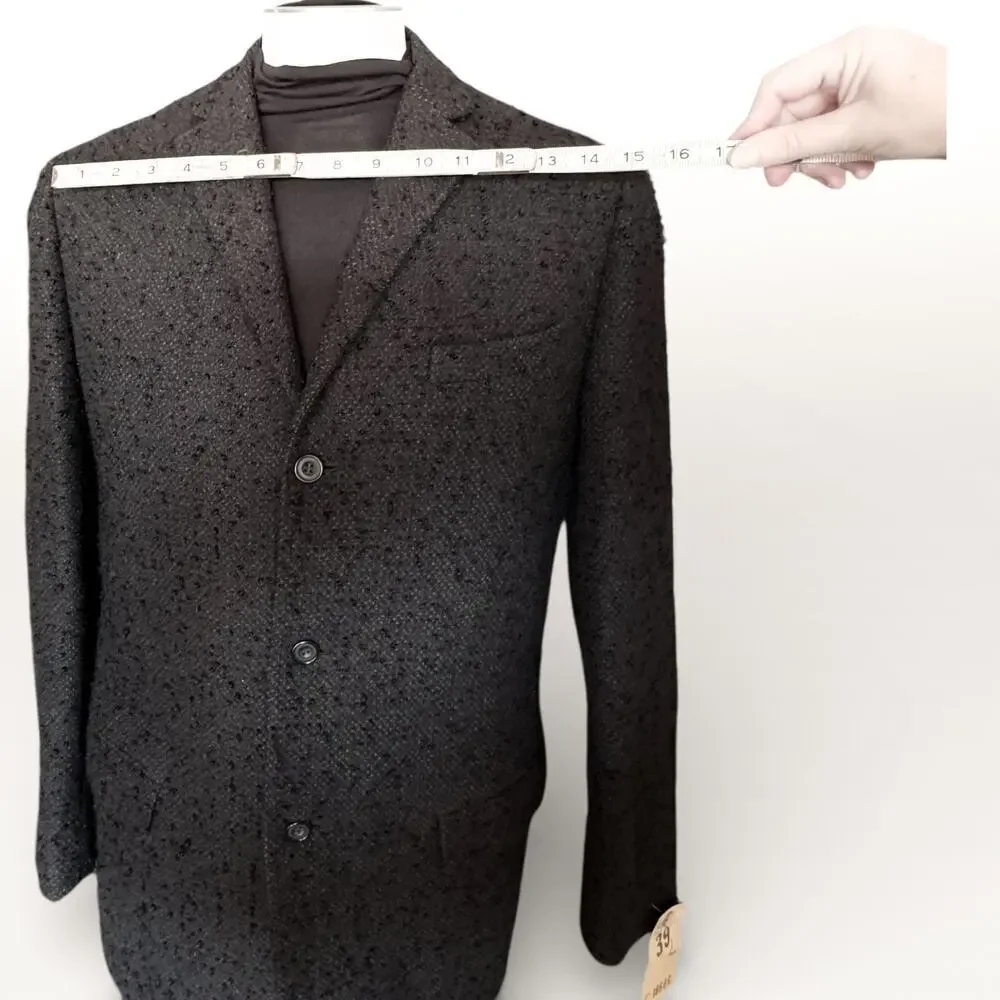 1960s Champion Mod Blazer Danish Harris Tweed Mens Black 3 Button 39L Sport Coat